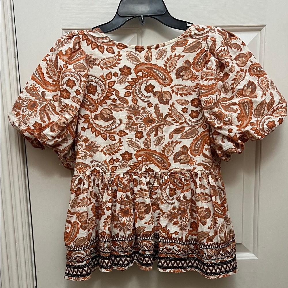 Anthropologie Puff-Sleeve Paisley Top M - Picture 9 of 10
